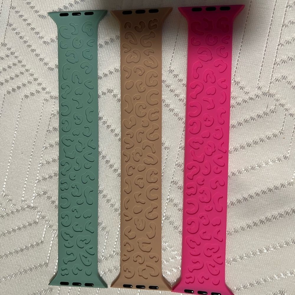 Set of Three Silicone Watch Bands - Green, Tan, Pink